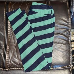 LulaRoe One Size leggings, NEW, navy blue & green stripes, fits sizes 2-10